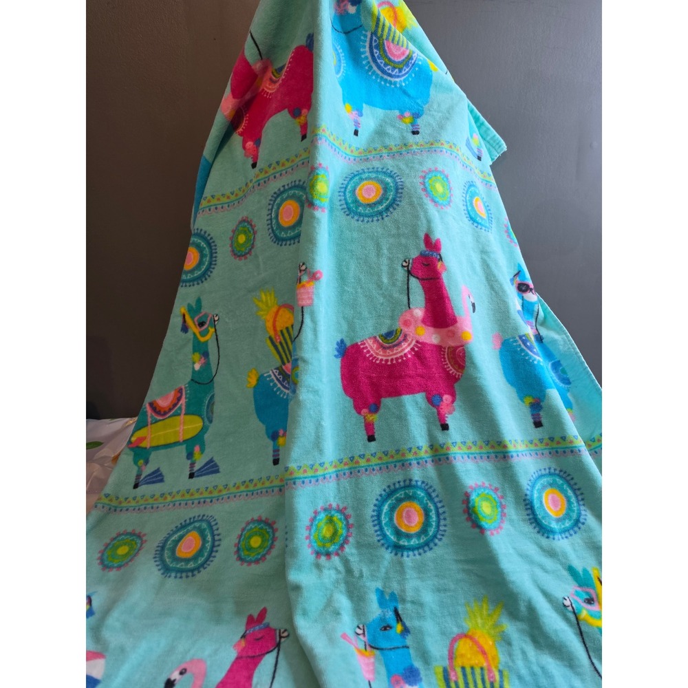 Cynthia Rowley Llama Flamingo Beach Towel Turquoise Cotton 60x34